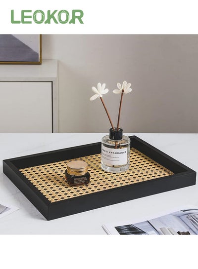 Buy Rectangle Serving Tray with Imitated Rattan,Basket Serving Tray with Black Wooden in Saudi Arabia