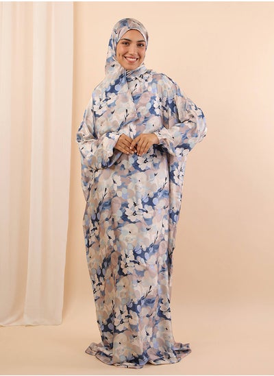 اشتري Printed Satin Isdal Off White - Blue For Women في مصر