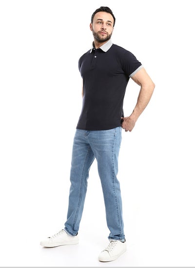 Buy Odd Collar & Arms Hem Polo Shirt  Navy Blue & Grey_Navy Blue in Egypt