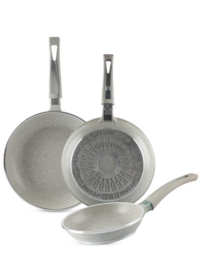 Buy Frying Pan Set - Multi Layer Granite Coating Fry Pan | Include 1x20CM -1x24CM & 1x28CM Non Stick Pan - Heat-Resistant Handle Hanging Loop - PFOA Free Grey in UAE