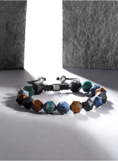 Buy Men's Beaded Drawstring Bracelet With Multicolor Gemstones and Sterling Silver Closure Gift for Men Husband Boyfriend in UAE