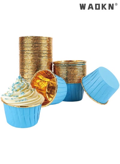 Buy 50Pcs Cupcake Cases, Disposable Greaseproof Foil Baking Cups Wrappers, Cake Muffin Liners Case, Standard Paper Baking Cups for Birthday Wedding Holiday Party Muffins Pastry Molds (Blue) in Saudi Arabia