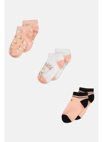 Buy Toddlers Girl 3 Pair Printed Ankle Socks, Peach/Black Combo in UAE