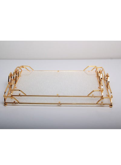 Buy A set of transparent rectangular hospitality trays with elegant golden edges (2 pieces). in Saudi Arabia