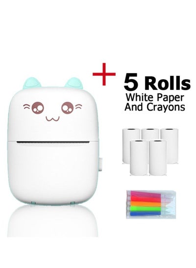Buy Wirelessly Bluetooth Mini Printer With 5 Roll Paper And 5 Crayons Blue in Saudi Arabia