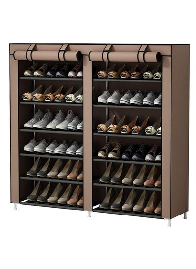 Buy 12-Layer Double Dust Proof and Damp Cabinet Shoe Rack, Steel Pipe, Non-Woven Cloth Brown in UAE