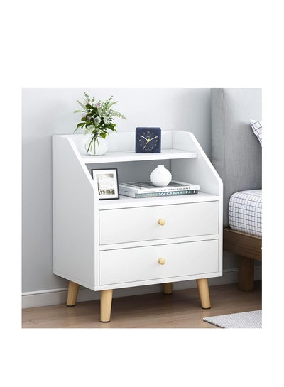 Buy Simple Bedside Table, Modern Side Table Nightstand with Solid Wood Legs, Bedside Cabinet Mini Locker Storage Stand Cabinet Rack with Drawer and Open Storage Shelf, for Bedroom Living Room Sofa (P73B) in UAE