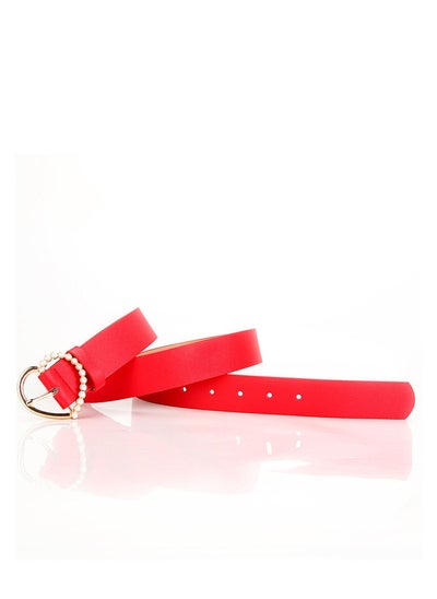 اشتري Sweet And Elegant Love Pearl Pin Button Ladies Belt 105cm Red في الامارات