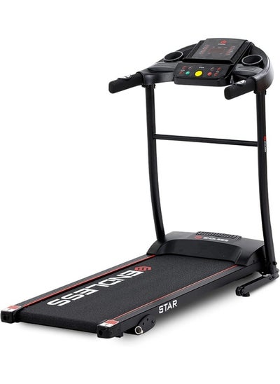 Buy Star Treadmill for Home Use With 2.5 HP Peak Power DC Motor| Black | 100 Kg Max Weight and 10 Km/hr Max Speed Support | 410 mm Running Area | With Speakers | Foldable with Manual Incline in UAE