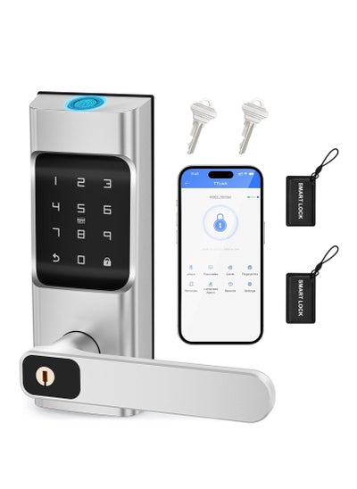 اشتري Smart Keypad Door Lock with Handle - Fingerprint Door Lock, Keyless Entry Electronic Door Lock, 6 in 1 APP Control/Fingerprints/IC Cards/Passcode/Keys Biometric Front Door Lock for Home Office في السعودية