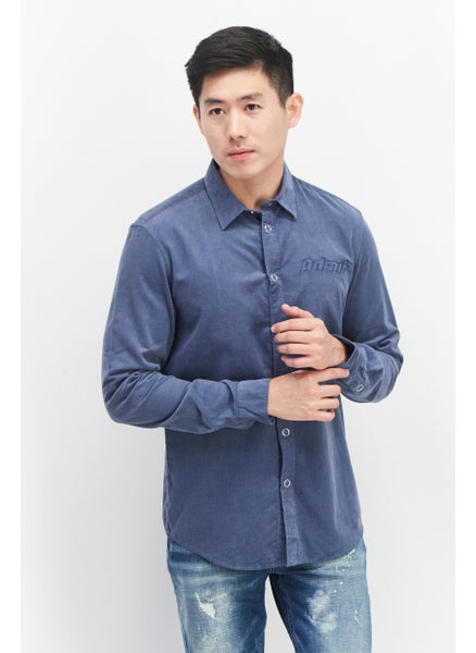 اشتري Men Regular Fit Long Sleeve Embroidered Casual Shirt, Dusty Blue في الامارات