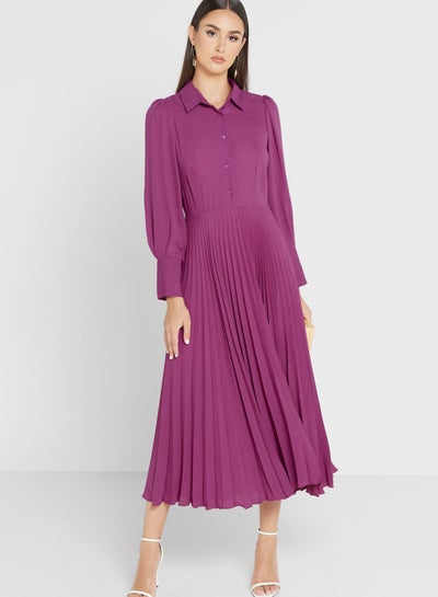 اشتري فستان بتصميم طبقات بتفاصيل أزرار في السعودية