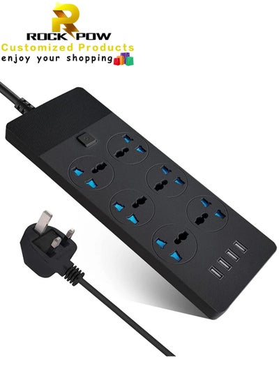 اشتري Power Strips Extension Cord 6 Sockets Universal Plug Adapter with 4 USB Ports Surge Protector Charging Socket with 2M Bold Extension Cord في السعودية