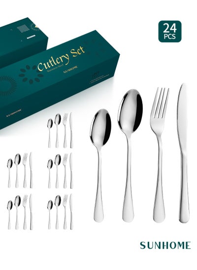 Buy SUNHOME 24-Piece Stainless Steel Cutlery Set Silver in UAE