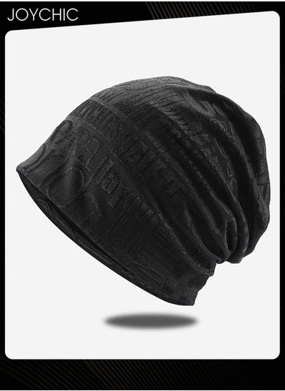 Buy Cotton Slouchy Beanie Spring Autumn Skull Cap Hip-Hop Running Adult Dwarf Hat Breathable Chemo Cap for Men Women Black in Saudi Arabia