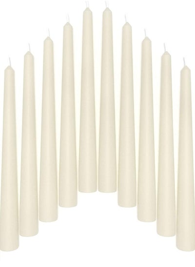 Buy Set of 12 Ivory Taper Candlesticks | 10 Inch (25cm) Tall Tapered Candles | Dripless Dinner Candle Sticks | Natural Wax with Cotton Wicks | 8 Hour Burn Time in UAE