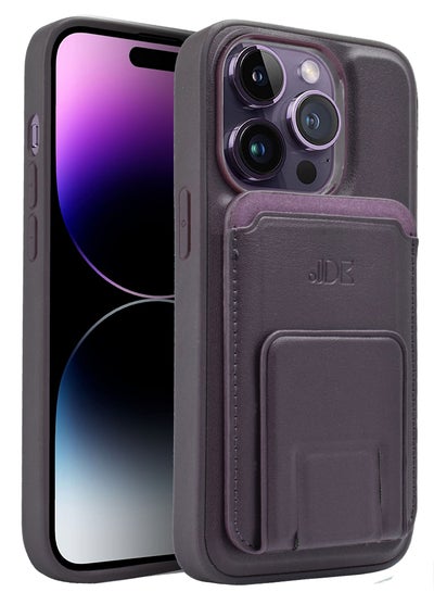 اشتري Leather Case For Apple iPhone 14 Pro Cover With Card Slot Wallet Magnetic Cardholder Stand Shockproof Case Purple في السعودية