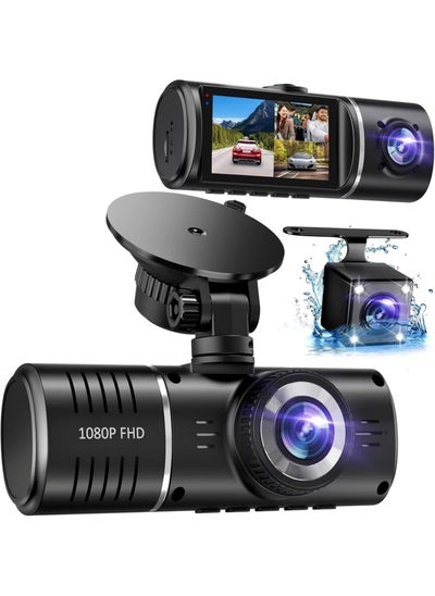 Buy Dash Camera - Front and Rear 1080P   Triple Driving Recorder HDR G Sensor 24-Hour Parking, Loop Recording - Car Camera with Parking Monitor in Saudi Arabia