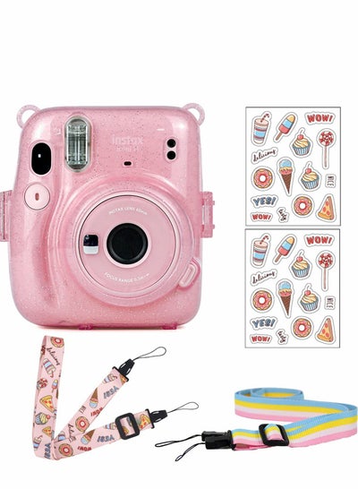 اشتري Instant Camera Case for Fujifilm Instax Mini 11 Clear Protective Anti-Scratch with Colored Shoulder Straps (Glitter Pink2) في السعودية
