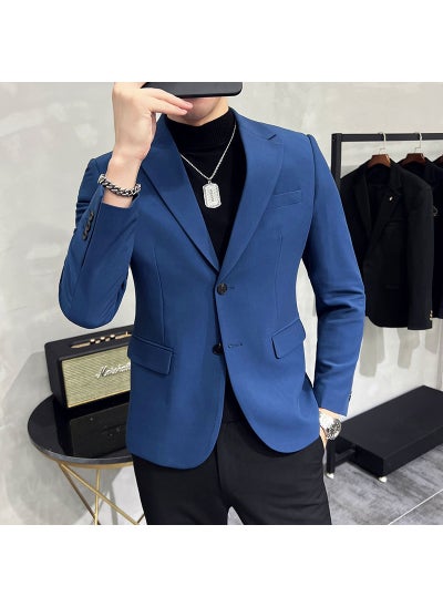 Buy Autumn Mens Solid Color Slim Fit Blazer Royal Blue in Saudi Arabia