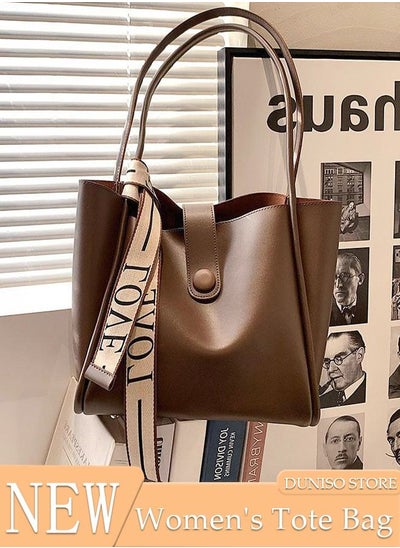 Buy Women's Shoulder Tote Bag Leather Handbag For Women Retro Large Capacity Messenger Fashionable Travel Hand Bag（Brown） in Saudi Arabia