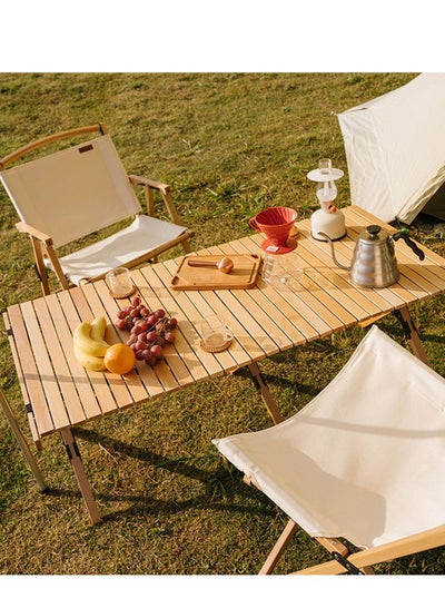 Buy Folding Wood Table Portable Outdoor Picnic Table Cake Roll Wooden Table 120x60x43 cm in Saudi Arabia