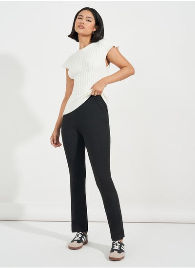 Buy Solid Elastic Waistband Slim Fit Leggings in Saudi Arabia