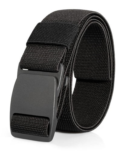 Buy Mens Nylon Belt Lightweight Tactical Belt Elastic Breathable Waistband with Plastic Slide Adjustable Buckle for Outdoor Activities Men Jeans Black in Saudi Arabia