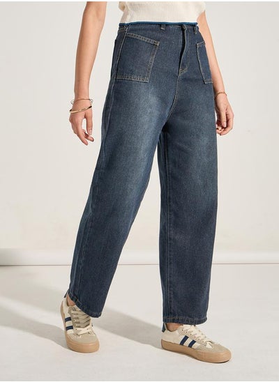 Buy Double Patch Pocket Detail Mom Jeans in Saudi Arabia