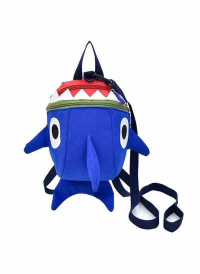 اشتري Safety Kids Leash Backpack with 2 in 1 Harness Leash Lunch Boxes Carry Bag Cute Shark for Toddlers Boys Girls Little Playful Preschool–Blue في السعودية