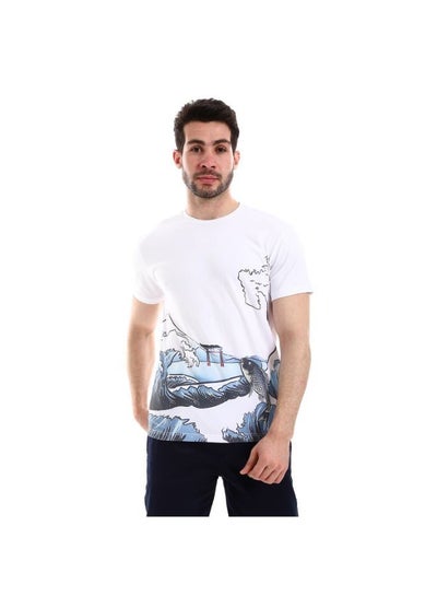 Buy Self Patterned Short Sleeves Round Neck T-Shirt - White in Egypt