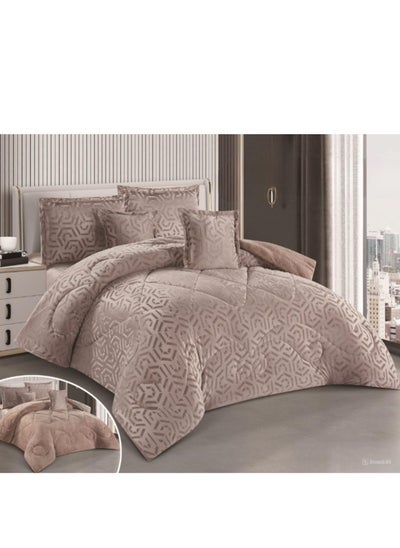 Buy Winter Double Bedspread Quilt Set with Embossed Pattern, Velvet and Fur, Size 240*260cm in Saudi Arabia