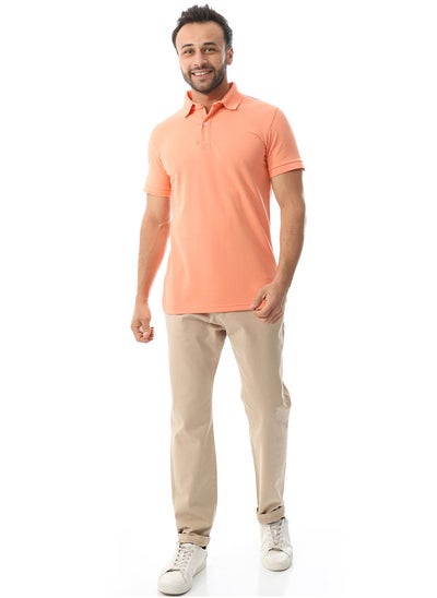 اشتري Pique Pattern Polo Shirt_Salmon Pink في مصر