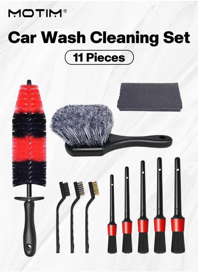 Buy 9Pcs Car Detailing Brush Kit for Washing Wheels Interior Exterior Car Cleaning Supplies Including Long Handle Rim Brush Car Wheel Brush Detailing Brushes Set Vent Duster Towels in Saudi Arabia