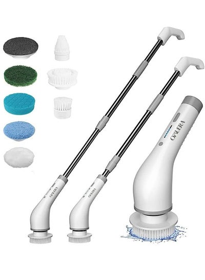 Buy 8 In 1 Cordless Electric Cleaning Brush Spin Scrubber With Extension Handle Wall Window Cleaner Bathroom Kitchen Tub Tile Cleaning Tool High RPM in UAE