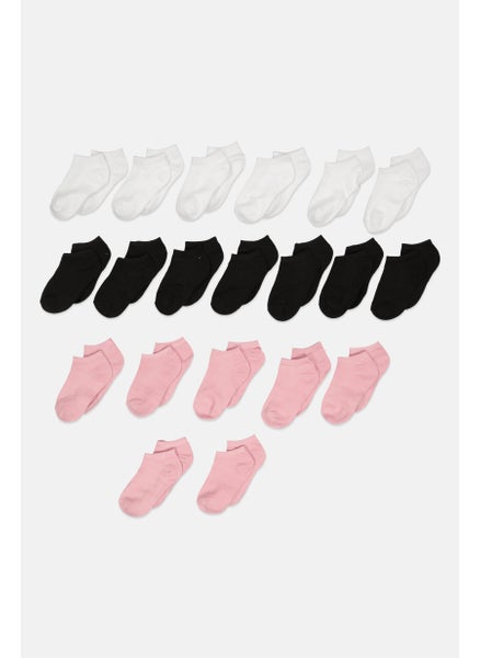 Buy Kids Girls 20 Pairs Plain Crew Socks, White/Black/Pink in UAE