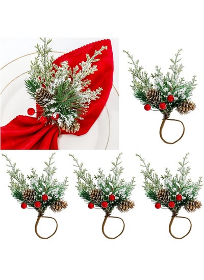 Buy Christmas Napkin Rings Set of 6 Napkin Holder Rings with Artificial Pine Cones Branche Red Berry Decor Rustic Christmas Pine Needle Napkin Ring for Christmas Party Dinning Table in UAE