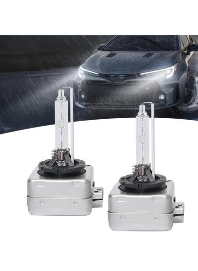 اشتري 2 Pcs Car HID Xenon Bulb, D1S 6000K High Beam Xenon Headlight Replacement Bulb, with Ring and Metal Base, Plug and Play, High Beam Low Beam Bulb Replacement, Universal for Cars في السعودية