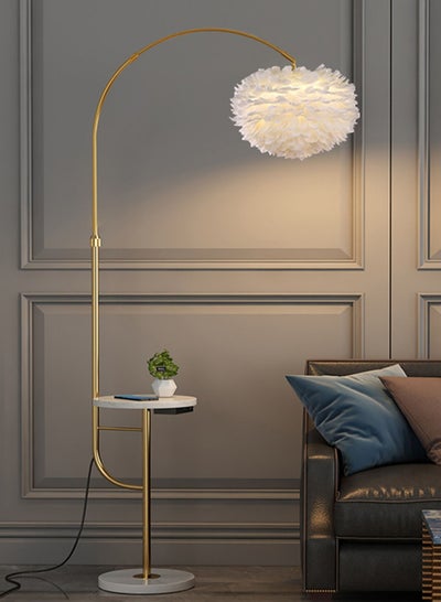 Buy Feather Lamp with Tray Floor Lamp Standing Lamp for Home Hotel Office Living Room Bedroom LED 3 Colour Adjustable E27 Bulb Height Adjustable Gold Color H170xW28xL76cm in UAE
