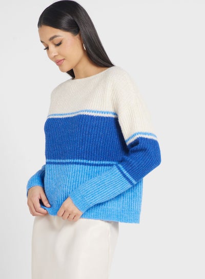 Buy Color Block Boat Neck Sweater in UAE
