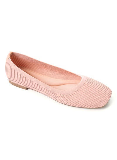 Buy Slip On Ribbed Semi-Square Toecap Nude Pink Flats in Egypt