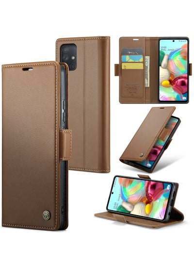 Buy CaseMe Flip Wallet Case For Samsung Galaxy A71 4G RFID Blocking PU Leather Wallet Flip Folio Case with Card Holder Kickstand Shockproof Phone Cover - Brown in Egypt