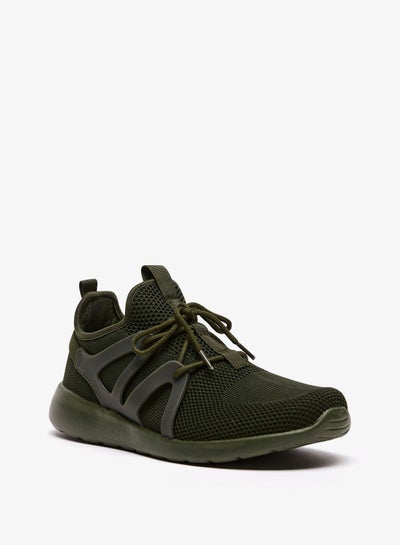 Buy Textured Trainers with Lace Up Closure and Pull Tab Detail Green in UAE
