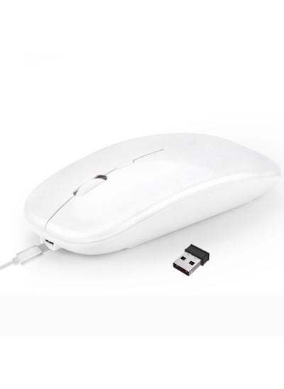 اشتري HXSJ M90 2.4GHz Ultrathin Mute Rechargeable Dual Mode Wireless Bluetooth Notebook PC Mouse (White) في السعودية