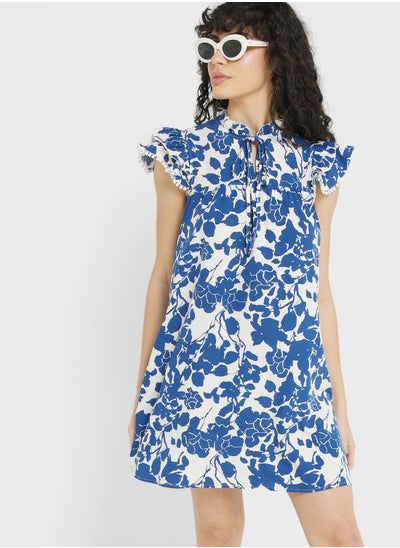 Buy Urban Minx Ruffle Sleeve Printed Dress in Saudi Arabia