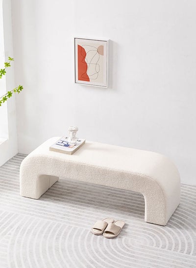 Buy Boucle Bench Seat Vanity Bench Entryway Bench End of Bed Bench Door Seat Decorative Footstool for Entryway Living Bedroom Study Retail White Colour H43xL100xW40 cm in UAE