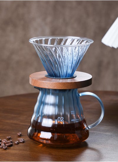 Buy V60 Coffee Maker Pour Over Coffee Set with Glass Coffee Dripper 2 in 1 Pour Over Tea Set for Home or Office Blue 600ml in Saudi Arabia