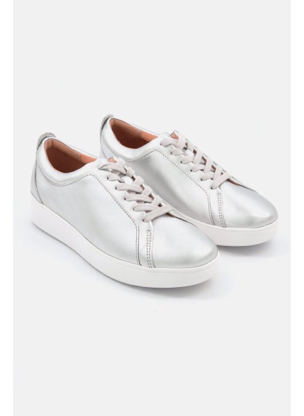 Buy Women Rally Sneakers Lace Up Casual Shoes, Silver in UAE