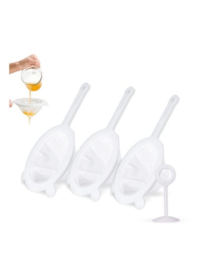 اشتري 3-Piece Fine Mesh Strainer Set with Hanging Ears & Bonus Presser - Ideal for Soy Milk, Tea, Juice, Cold Brew Coffee, Yogurt, Honey, and Kitchen Residue Separation (120/200/300 Mesh) في الامارات