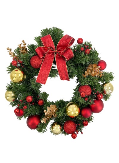 Buy Christmas Decorated Wreath Red 40cm in UAE